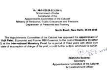 RBI के पूर्व गवर्नर उर्जित पटेल को मिला IMF का कार्यकारी निदेशक का पद