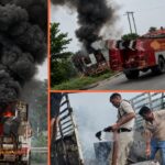 रांची के धुर्वा में चलते मालवाहक वाहन में लगी भीषण आग
